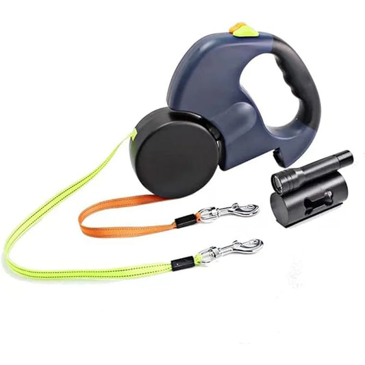 Pet Leash 3m LED Spotlight Dual Head Reflective with Automatic Extension and One Click Locking for Cat and Dog Leash