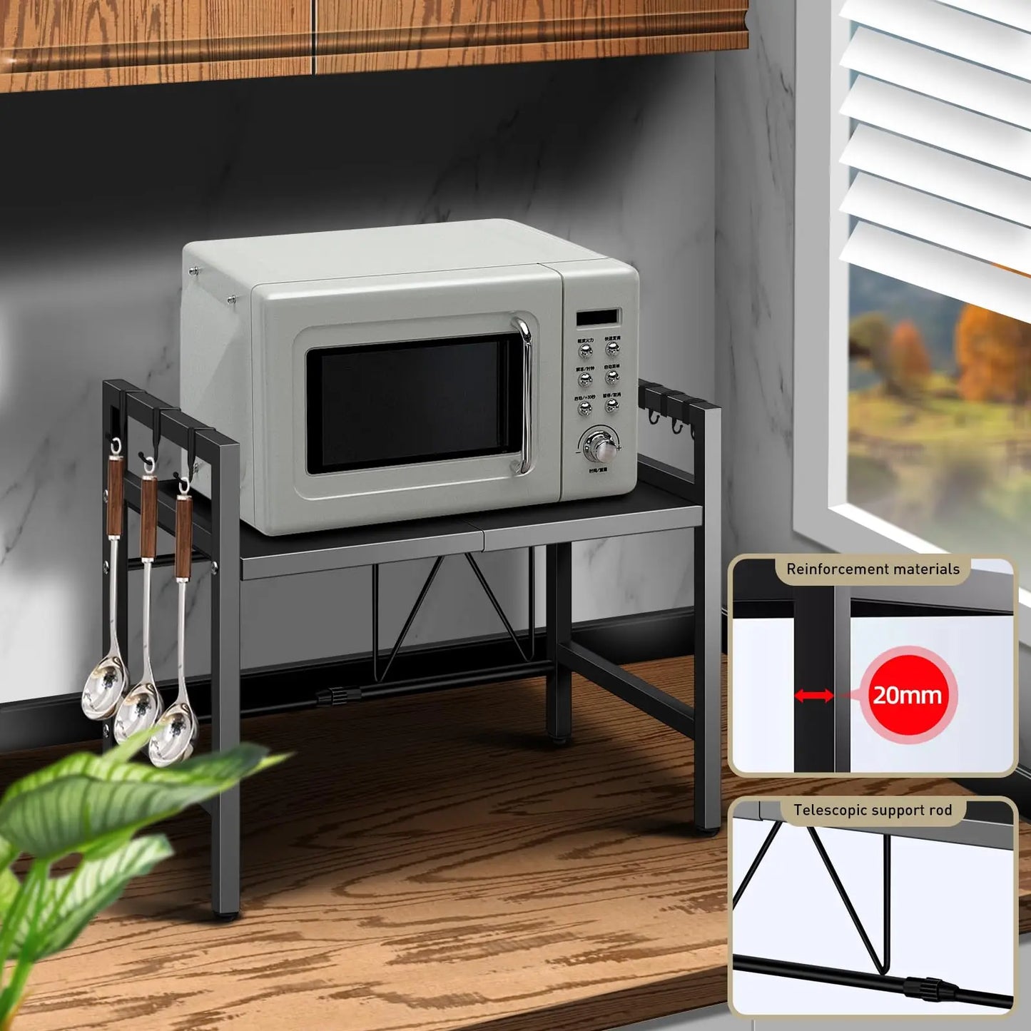 Expandable 42-64cm Microwave Shelf Organizer, Moisture And Rust Proof Microwave Countertop Organizer,Tableware Storage