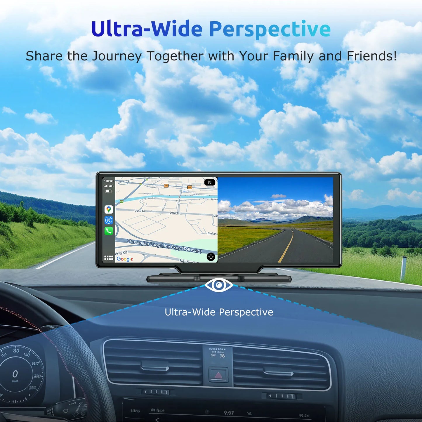 Modern Car Upgrade Dash Cam Touch Screen Car Stereo Rearview ESSGOO 10.26" 4K Wireless Apple Carplay Android Auto Dual Len Recorder Dashboard