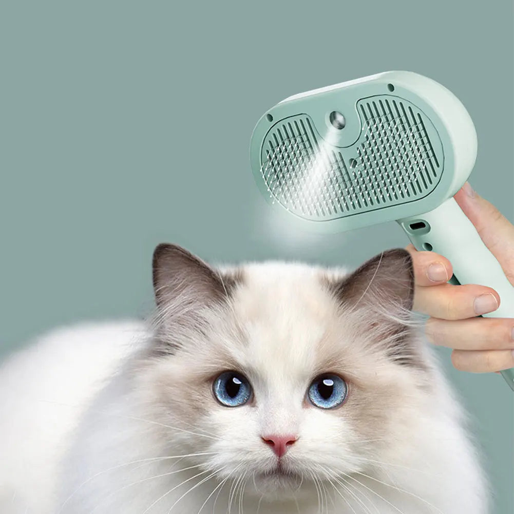 3 in 1 Cat Steam Brush with Release Button Cat Brush Rechargeable Dog Brush Pet Hair Cleaning Brush Comb for Shedding & Grooming