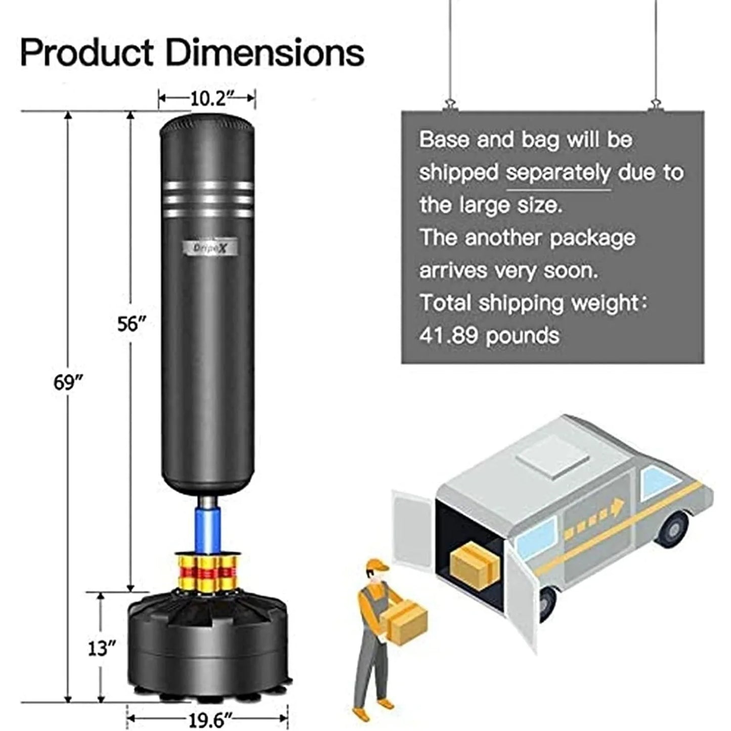Free Standing Boxing Punch Bag Non-Hanging Solution, Heavy Duty Punching Bag Stand with Suction Cup Base - 69''