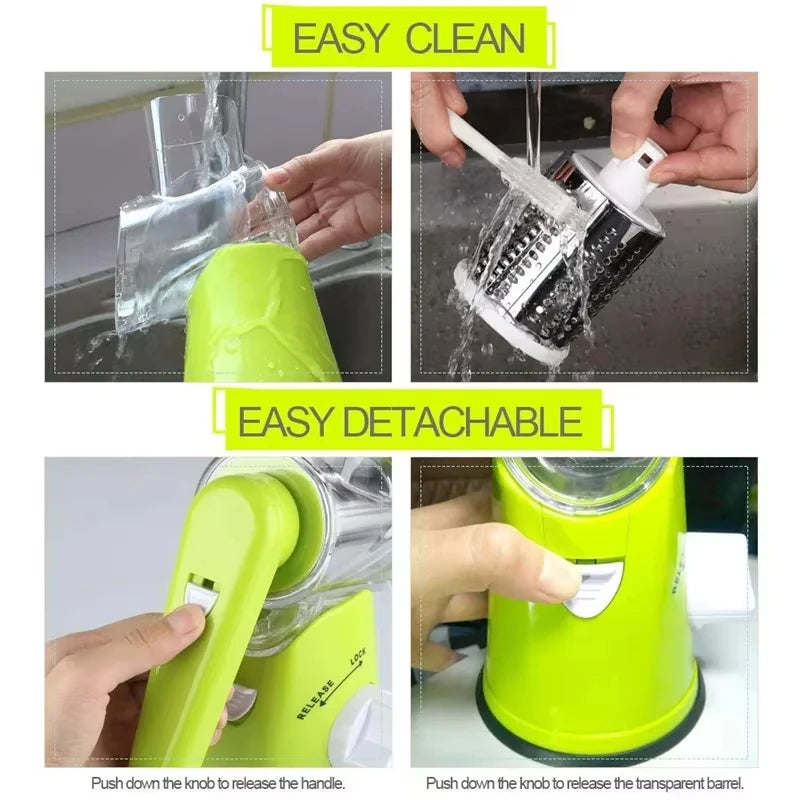 Kitchen Stainless Steel Manual Rotating Quick Vegetable/Cheese Slicer with 3 Sharp Stainless Steel Buckets Vegetable Cheese Chopper