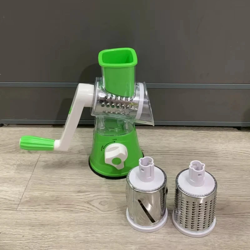 Kitchen Stainless Steel Manual Rotating Quick Vegetable/Cheese Slicer with 3 Sharp Stainless Steel Buckets Vegetable Cheese Chopper
