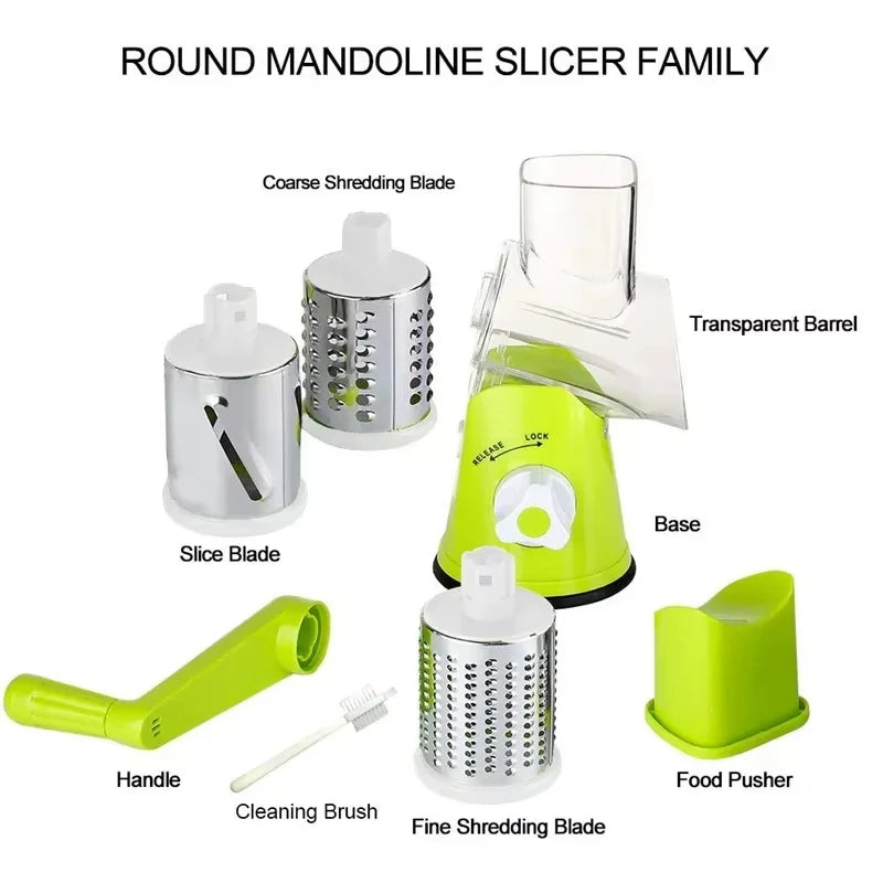 Kitchen Stainless Steel Manual Rotating Quick Vegetable/Cheese Slicer with 3 Sharp Stainless Steel Buckets Vegetable Cheese Chopper