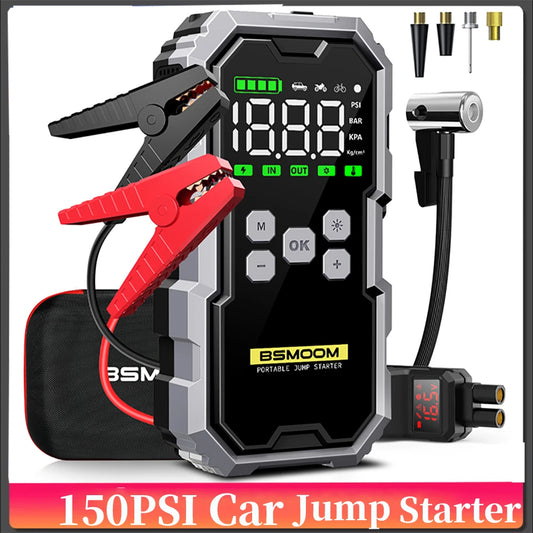 Emergency 4 in 1 Car Jump Starter, Air Tyre Compressor, Torch and Powerbank Device Charger LCD Screen 21800mAh Portable Charger 6000A