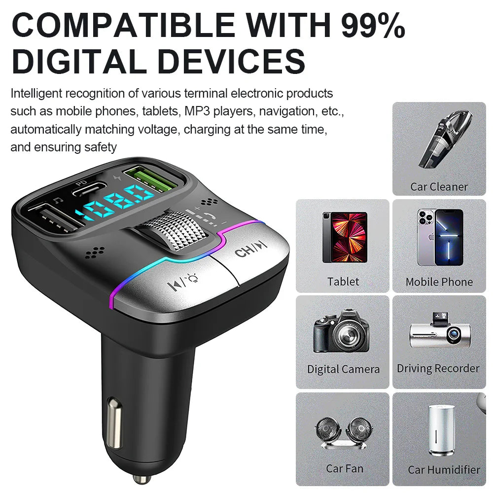 Bluetooth 5.3 Fm Transmitter Wireless No Car Bluetooth Solution Dual USB PD Adapter MP3 Player 3.1A Fast Charger Car Accessories