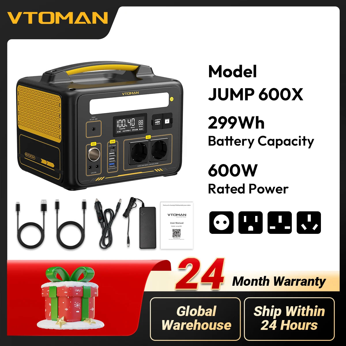 Power Station/Bank Portable Camping VTOMAN JUMP 600X 299Wh LiFeP04 Battery Emergency Backup High-power Power Supply Equipment Generator