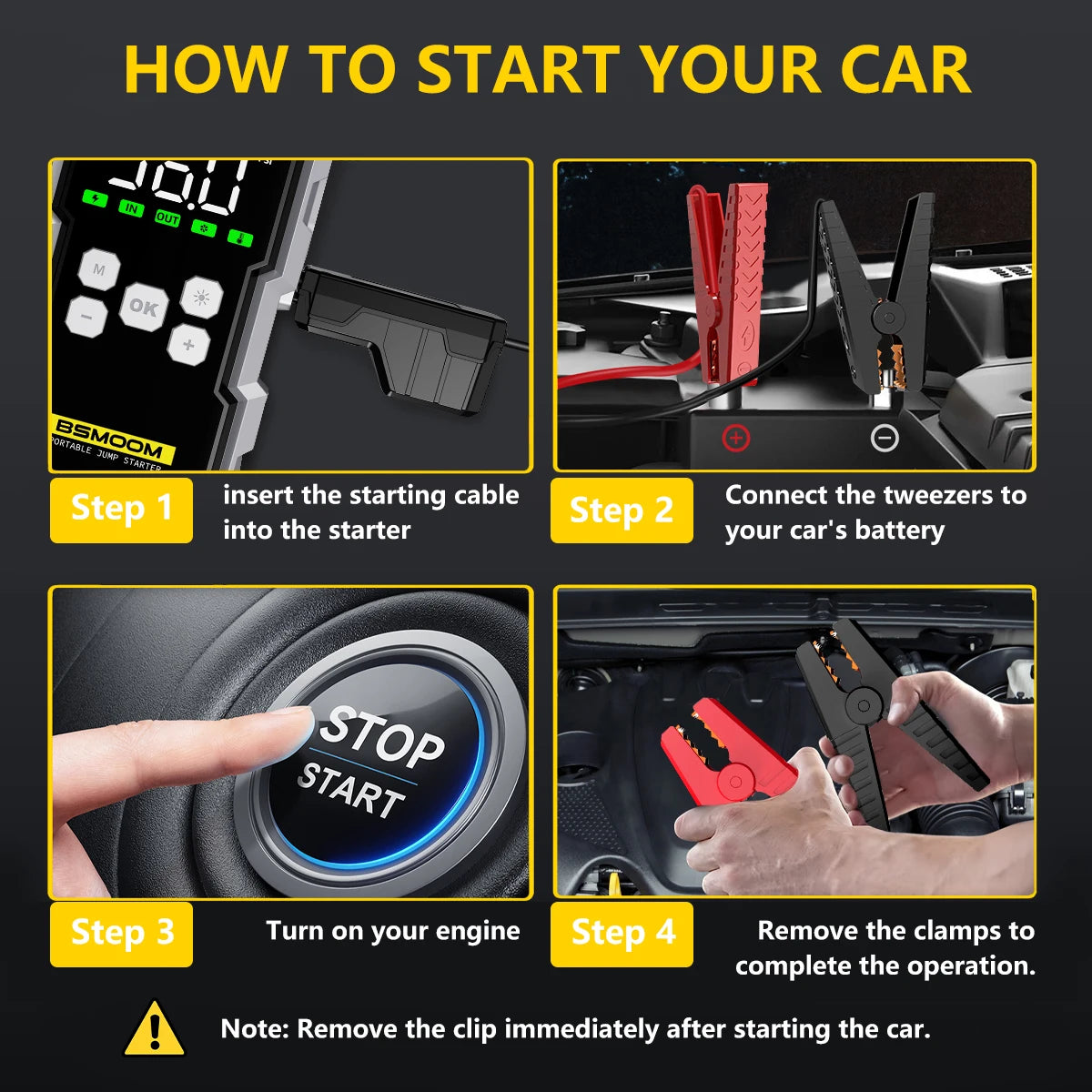 Emergency 4 in 1 Car Jump Starter, Air Tyre Compressor, Torch and Powerbank Device Charger LCD Screen 21800mAh Portable Charger 6000A