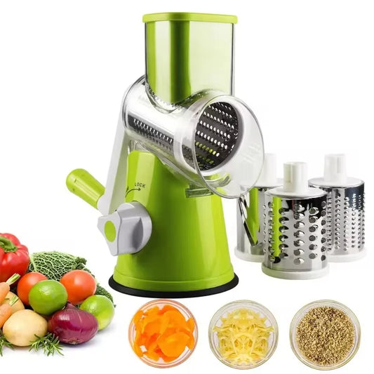 Kitchen Stainless Steel Manual Rotating Quick Vegetable/Cheese Slicer with 3 Sharp Stainless Steel Buckets Vegetable Cheese Chopper