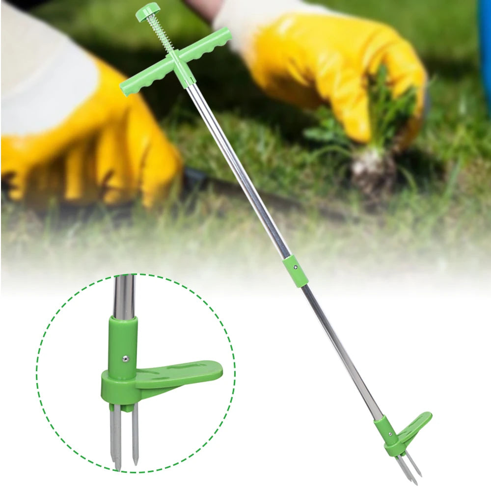 Garden Hand Weeder Tool for Easy/Quick Weeding, Queeucaer Dandelion Cutter with 1M Height Telescopic Handle, Three Jaw for Efficient Weed Removal